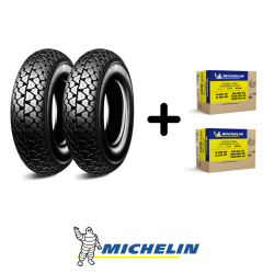 PACK : 2 x Michelin S83 3.50 - 10 59J + 2 x CAMARA MICHELIN 10 B4 val. Curva
